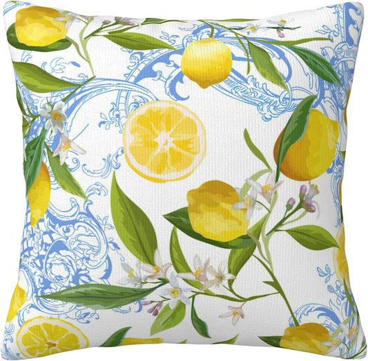 Lemon Pillow Covers 18x18 Inch Summer Tropical Palm Leaves Flowers Decorative Throw Pillow Cover Yellow Fruits Cushion Cover Standard Pillow Cases for Bedroom Sofa Living Room Couch Office Gifts