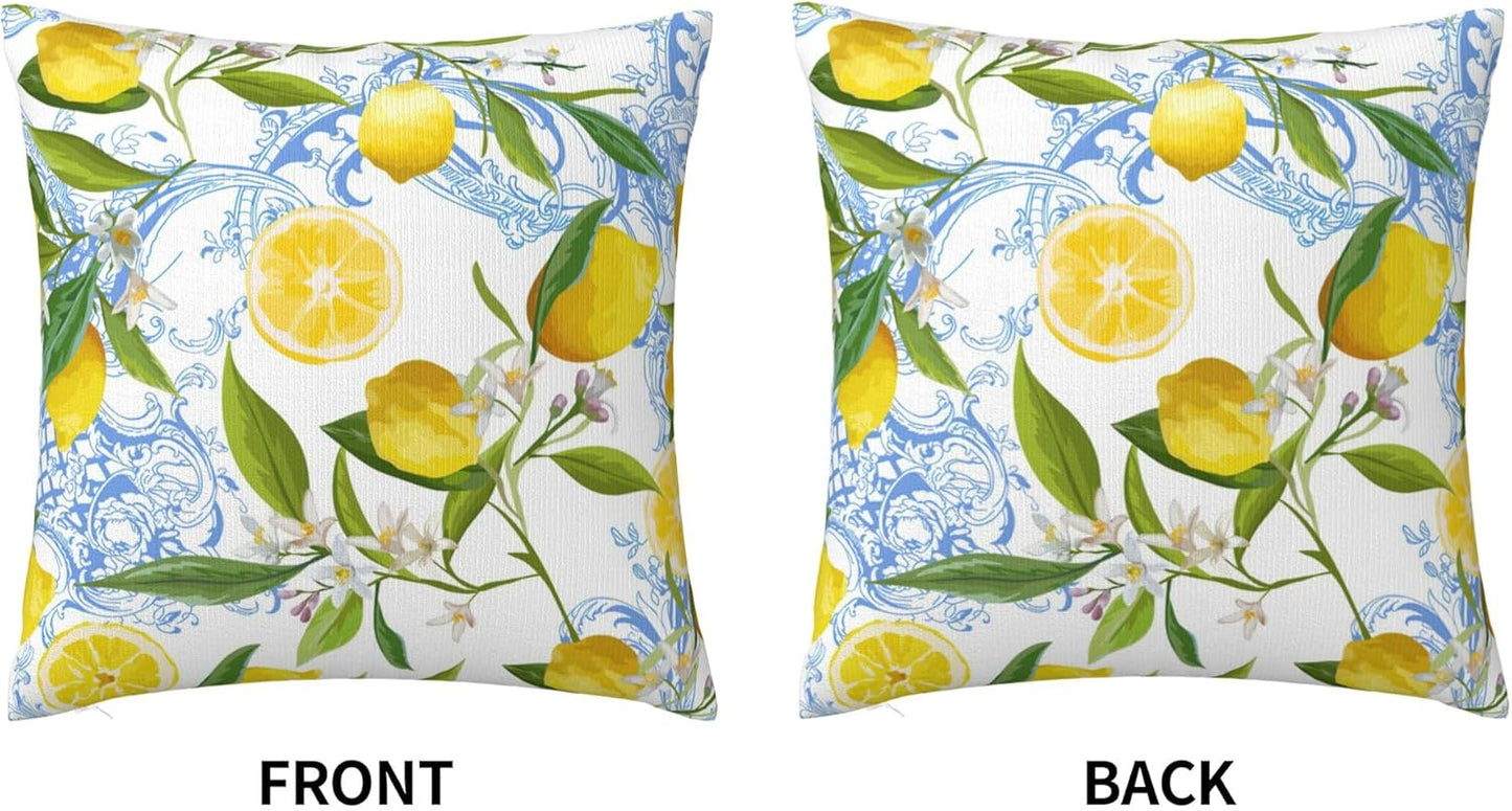 Lemon Pillow Covers 18x18 Inch Summer Tropical Palm Leaves Flowers Decorative Throw Pillow Cover Yellow Fruits Cushion Cover Standard Pillow Cases for Bedroom Sofa Living Room Couch Office Gifts
