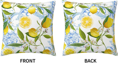 Lemon Pillow Covers 18x18 Inch Summer Tropical Palm Leaves Flowers Decorative Throw Pillow Cover Yellow Fruits Cushion Cover Standard Pillow Cases for Bedroom Sofa Living Room Couch Office Gifts
