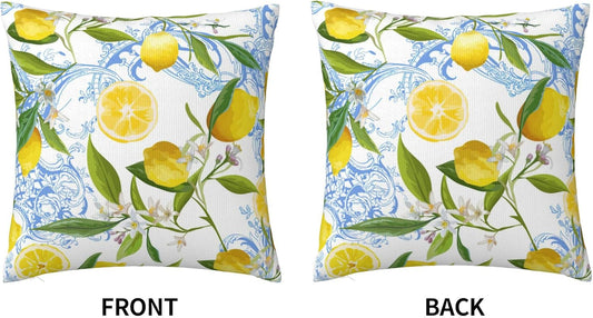 Lemon Pillow Covers 18x18 Inch Summer Tropical Palm Leaves Flowers Decorative Throw Pillow Cover Yellow Fruits Cushion Cover Standard Pillow Cases for Bedroom Sofa Living Room Couch Office Gifts