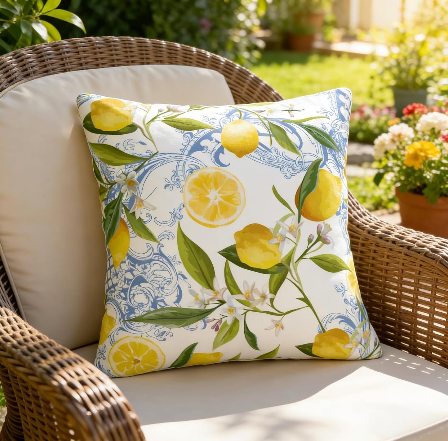 Lemon Pillow Covers 18x18 Inch Summer Tropical Palm Leaves Flowers Decorative Throw Pillow Cover Yellow Fruits Cushion Cover Standard Pillow Cases for Bedroom Sofa Living Room Couch Office Gifts