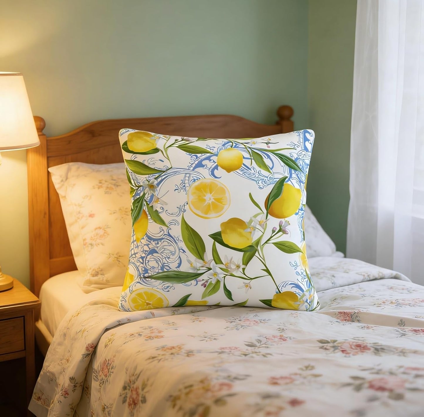 Lemon Pillow Covers 18x18 Inch Summer Tropical Palm Leaves Flowers Decorative Throw Pillow Cover Yellow Fruits Cushion Cover Standard Pillow Cases for Bedroom Sofa Living Room Couch Office Gifts