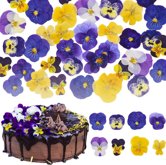 50 Pcs 8 Kinds Natural Dried Pressed Edible Flowers for Cake Topper | Mix Viola Tricolor for Cupcake Decorating, Flores Comestibles Para Pastel, Cocktails, Resin Jewelry Making, DIY Art Crafts