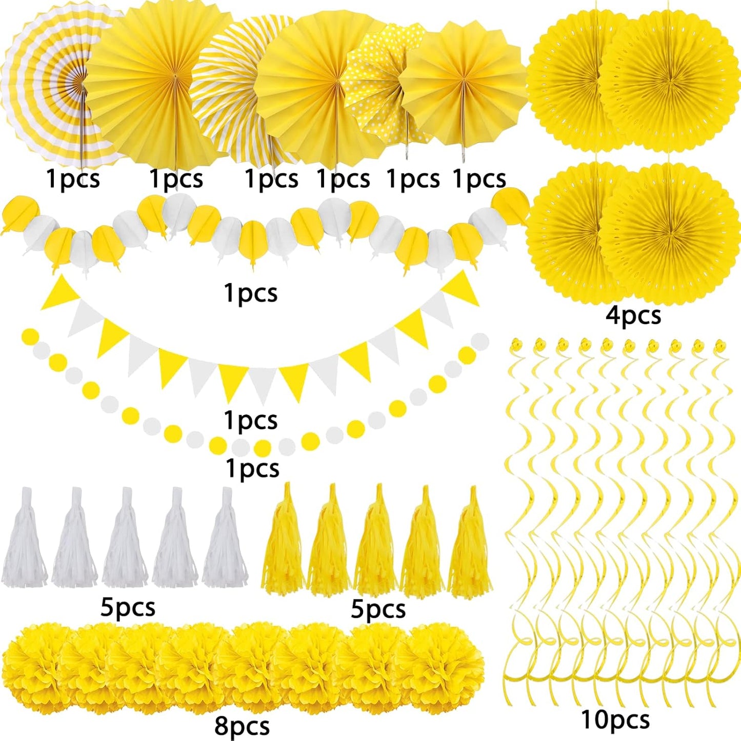 Party Decorations, 41 Pcs Yellow Papar Fans Pompoms Garlands String Tissue Paper Tassel for Graduation Congrats Grad New Years Spring Festival Wedding Birthday Party