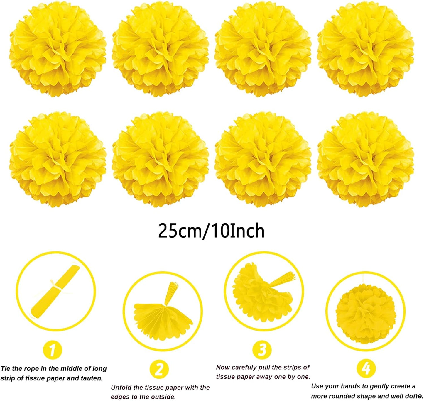 Party Decorations, 41 Pcs Yellow Papar Fans Pompoms Garlands String Tissue Paper Tassel for Graduation Congrats Grad New Years Spring Festival Wedding Birthday Party