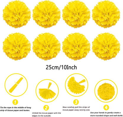 Party Decorations, 41 Pcs Yellow Papar Fans Pompoms Garlands String Tissue Paper Tassel for Graduation Congrats Grad New Years Spring Festival Wedding Birthday Party