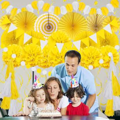 Party Decorations, 41 Pcs Yellow Papar Fans Pompoms Garlands String Tissue Paper Tassel for Graduation Congrats Grad New Years Spring Festival Wedding Birthday Party