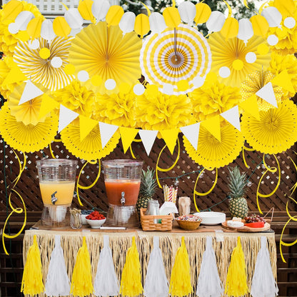 Party Decorations, 41 Pcs Yellow Papar Fans Pompoms Garlands String Tissue Paper Tassel for Graduation Congrats Grad New Years Spring Festival Wedding Birthday Party