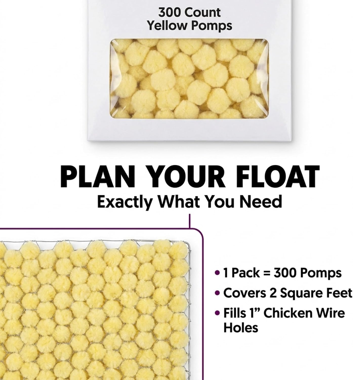 TCDesignerProducts Light Yellow Tissue Parade Float Pomps Pack of 300-5-1/2 Inch Square Sheets, Parade Float Decorations for Trailer, Party Decorations