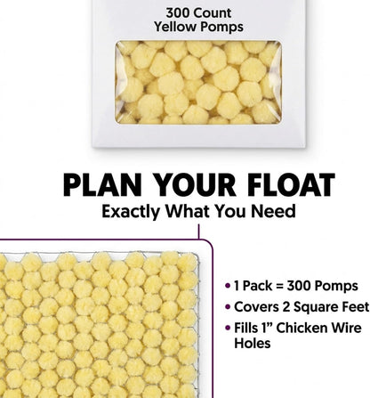 TCDesignerProducts Light Yellow Tissue Parade Float Pomps Pack of 300-5-1/2 Inch Square Sheets, Parade Float Decorations for Trailer, Party Decorations