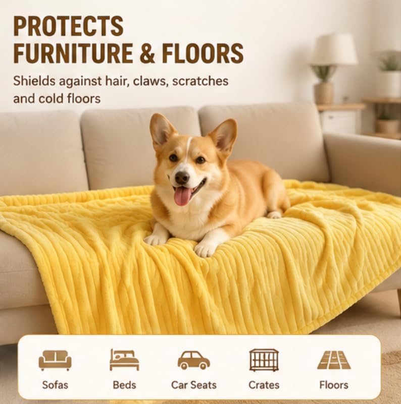Yellow Dog Blanket, Emotional Blanket for Dogs, Soft Puppy Flannel Fleece Blanket for Pet Dog Cat, Plush Microfiber, Cozy and Lightweight for Indoors Sofa, Kennel (27.56×39.37in)