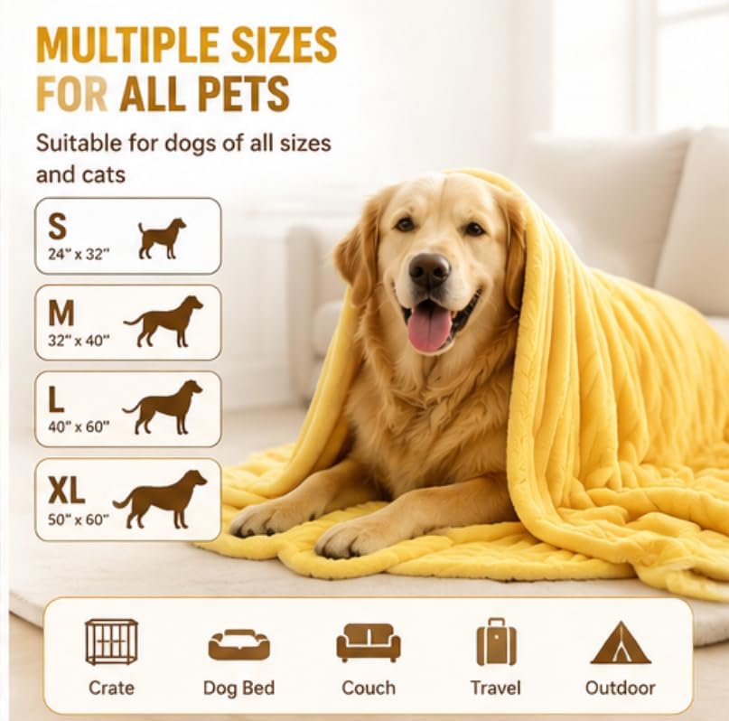 Yellow Dog Blanket, Emotional Blanket for Dogs, Soft Puppy Flannel Fleece Blanket for Pet Dog Cat, Plush Microfiber, Cozy and Lightweight for Indoors Sofa, Kennel (27.56×39.37in)