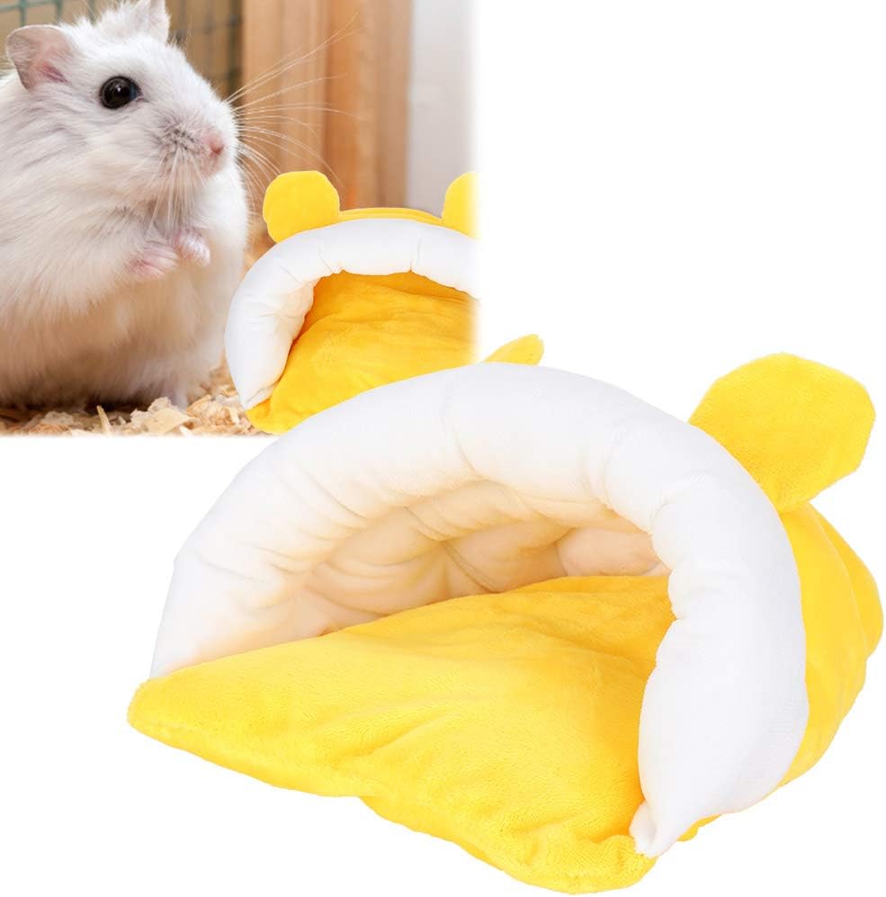 Thicken Cotton Small Pets Cute Sleeping Nest Bed House for Hamster Sugar Glider Squirrel Warm Flannel Comfortable Hideaway Playhouse Yellow S M L (Yellow)