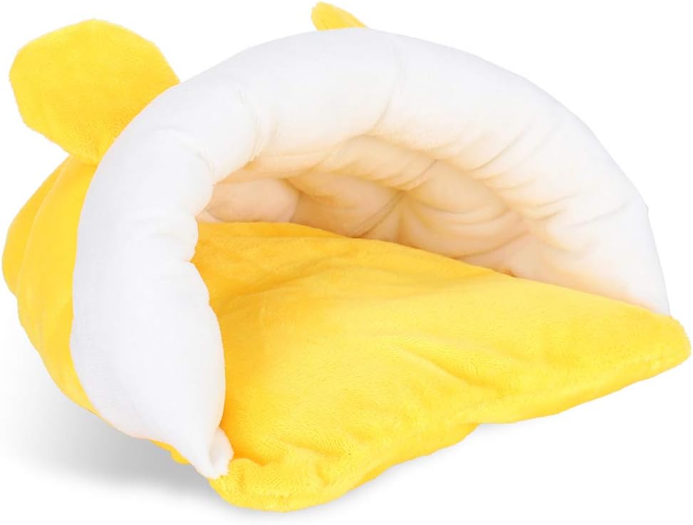 Thicken Cotton Small Pets Cute Sleeping Nest Bed House for Hamster Sugar Glider Squirrel Warm Flannel Comfortable Hideaway Playhouse Yellow S M L (Yellow)