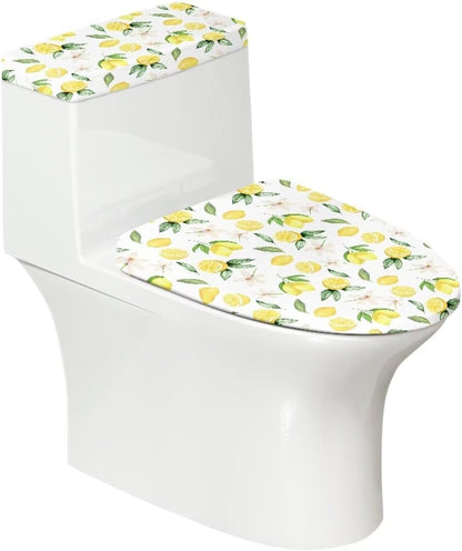 Lemon Flower Toilet Lid and Toilet Tank Cover for Bathroom，Lemon Toilet Cover Bathroom Decorative，Stain Resistant Toilet Seat Covers with Elastic Edge，Fit Most Toilet Lid