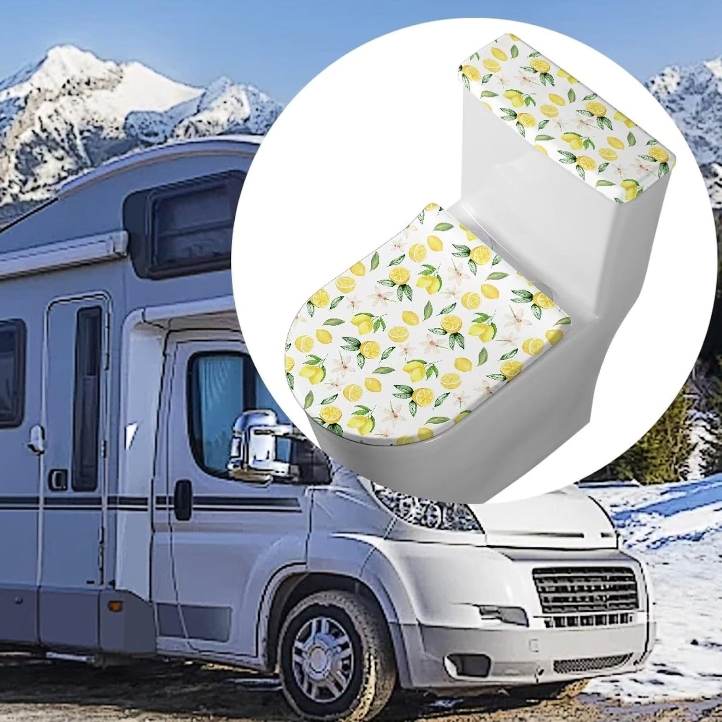 Lemon Flower Toilet Lid and Toilet Tank Cover for Bathroom，Lemon Toilet Cover Bathroom Decorative，Stain Resistant Toilet Seat Covers with Elastic Edge，Fit Most Toilet Lid
