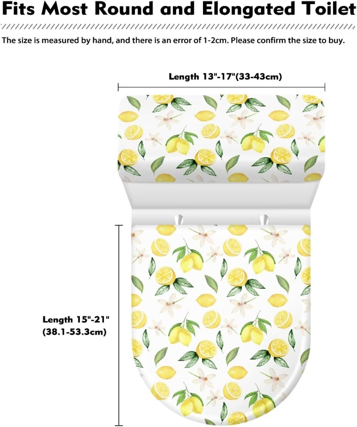 Lemon Flower Toilet Lid and Toilet Tank Cover for Bathroom，Lemon Toilet Cover Bathroom Decorative，Stain Resistant Toilet Seat Covers with Elastic Edge，Fit Most Toilet Lid