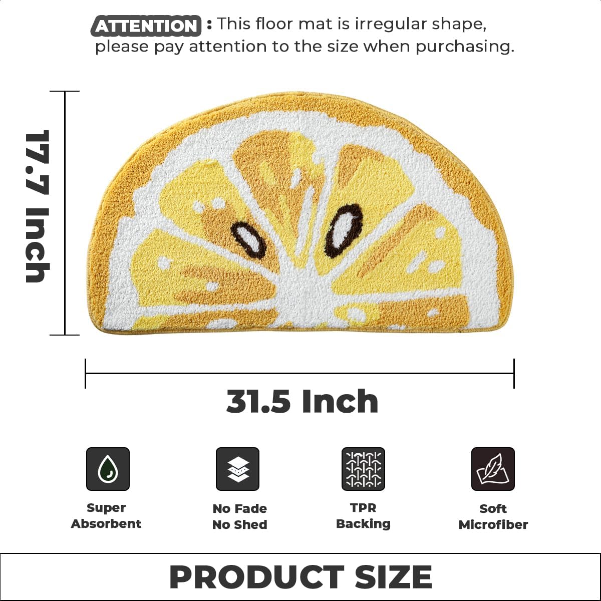 Cute Lemon Bath Mat Super Absorbent and Non-Slip Bathroom Rug Machine Wash Carpet for Sink, Shower and Bedroom (31"x17")