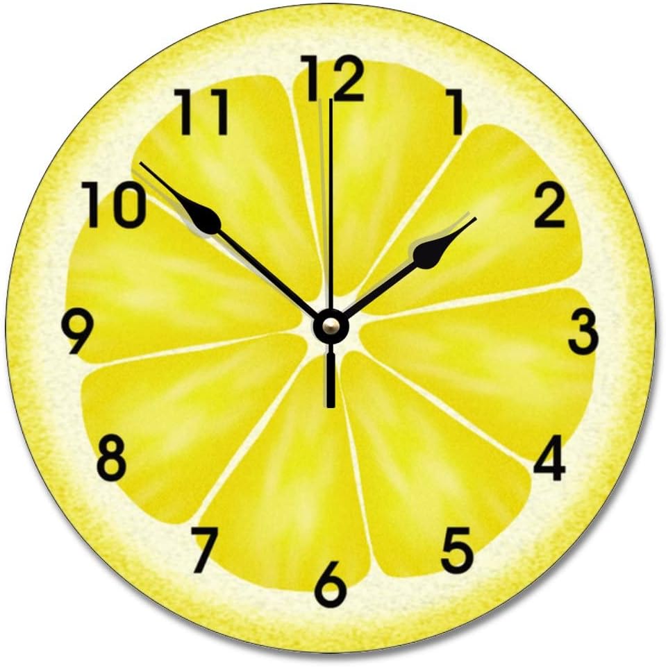 Yellow Lemon Wall Clock Citrus Fruit Wood Clock 10 Inch Silent Non-Ticking Wooden Wall Clocks Battery Operated Living Room Bedroom Kitchen Farmhouse Decor Christmas Birthday Gift