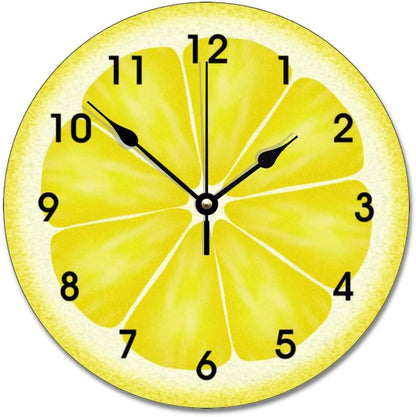 Yellow Lemon Wall Clock Citrus Fruit Wood Clock 10 Inch Silent Non-Ticking Wooden Wall Clocks Battery Operated Living Room Bedroom Kitchen Farmhouse Decor Christmas Birthday Gift
