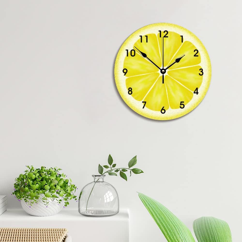 Yellow Lemon Wall Clock Citrus Fruit Wood Clock 10 Inch Silent Non-Ticking Wooden Wall Clocks Battery Operated Living Room Bedroom Kitchen Farmhouse Decor Christmas Birthday Gift
