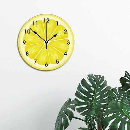 Yellow Lemon Wall Clock Citrus Fruit Wood Clock 10 Inch Silent Non-Ticking Wooden Wall Clocks Battery Operated Living Room Bedroom Kitchen Farmhouse Decor Christmas Birthday Gift