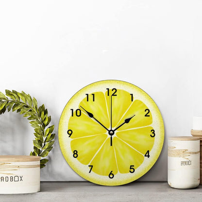 Yellow Lemon Wall Clock Citrus Fruit Wood Clock 10 Inch Silent Non-Ticking Wooden Wall Clocks Battery Operated Living Room Bedroom Kitchen Farmhouse Decor Christmas Birthday Gift