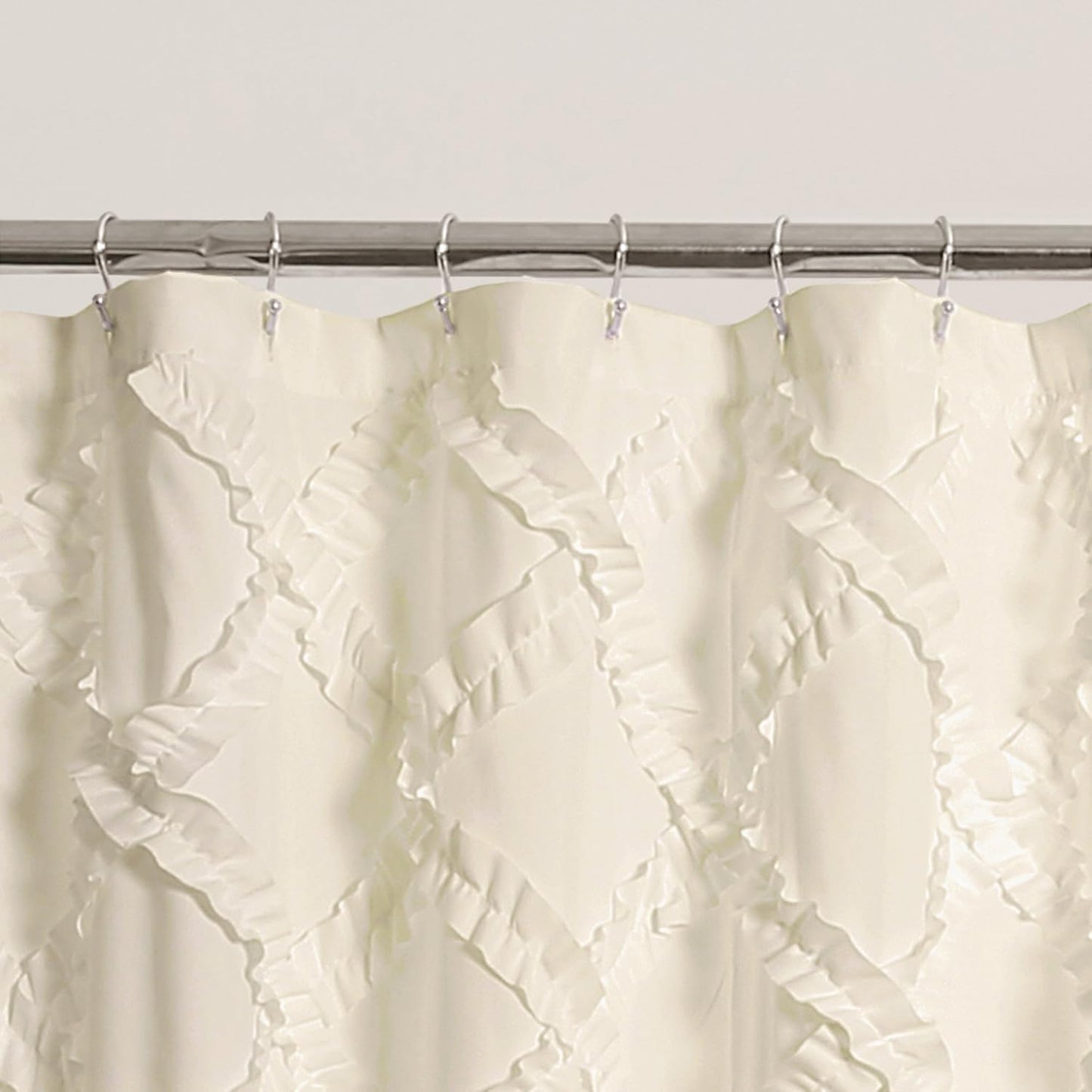 Ivory/Pale Yellow Ruffle Diamond Shower Curtain | Textured Shabby Chic Farmhouse Style Design, x 72, 72" x 72"