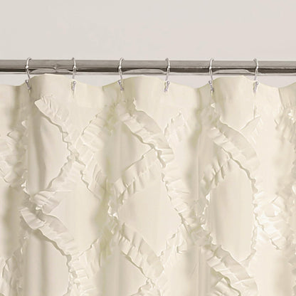 Ivory/Pale Yellow Ruffle Diamond Shower Curtain | Textured Shabby Chic Farmhouse Style Design, x 72, 72" x 72"