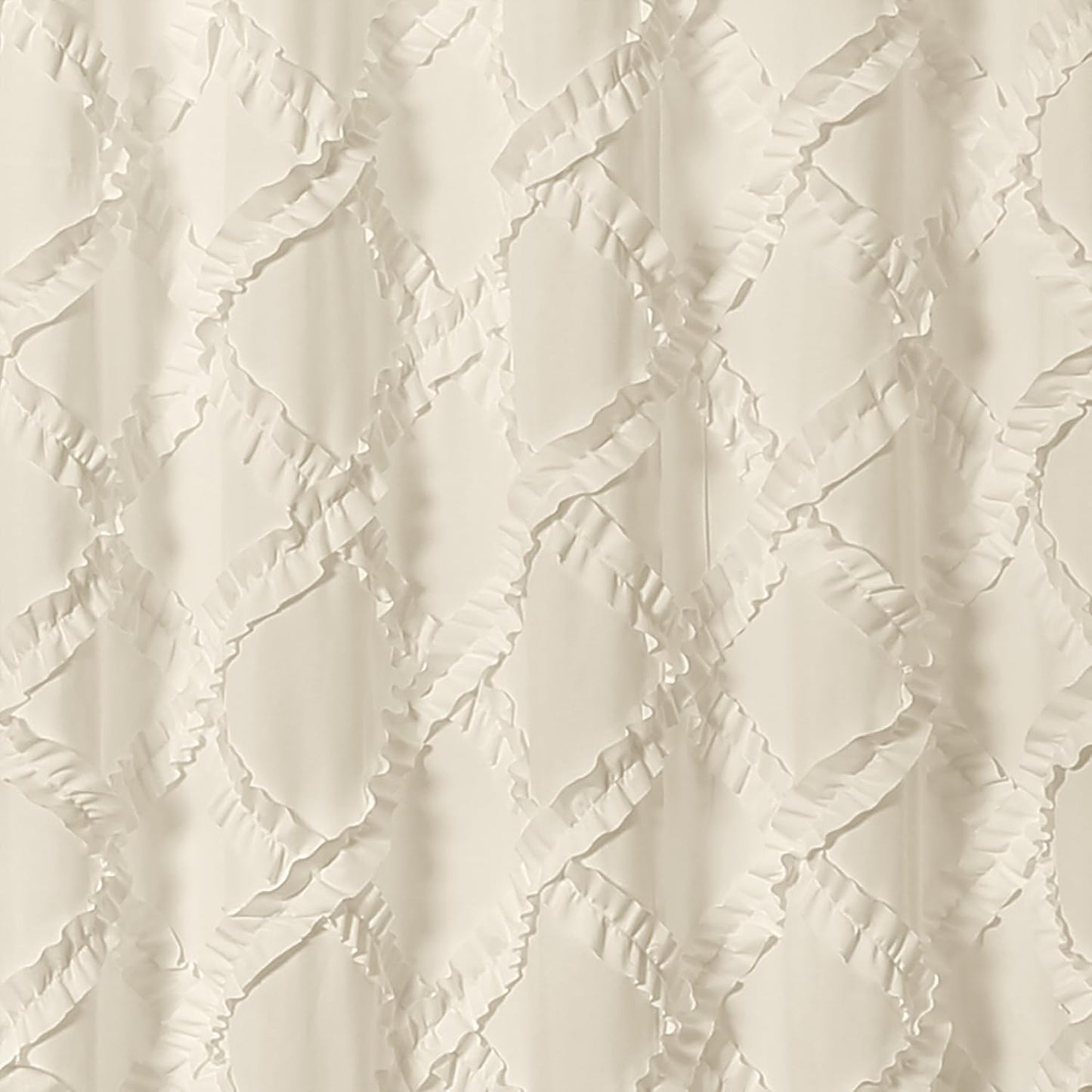 Ivory/Pale Yellow Ruffle Diamond Shower Curtain | Textured Shabby Chic Farmhouse Style Design, x 72, 72" x 72"