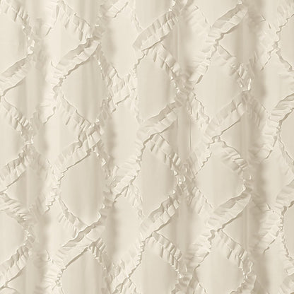 Ivory/Pale Yellow Ruffle Diamond Shower Curtain | Textured Shabby Chic Farmhouse Style Design, x 72, 72" x 72"