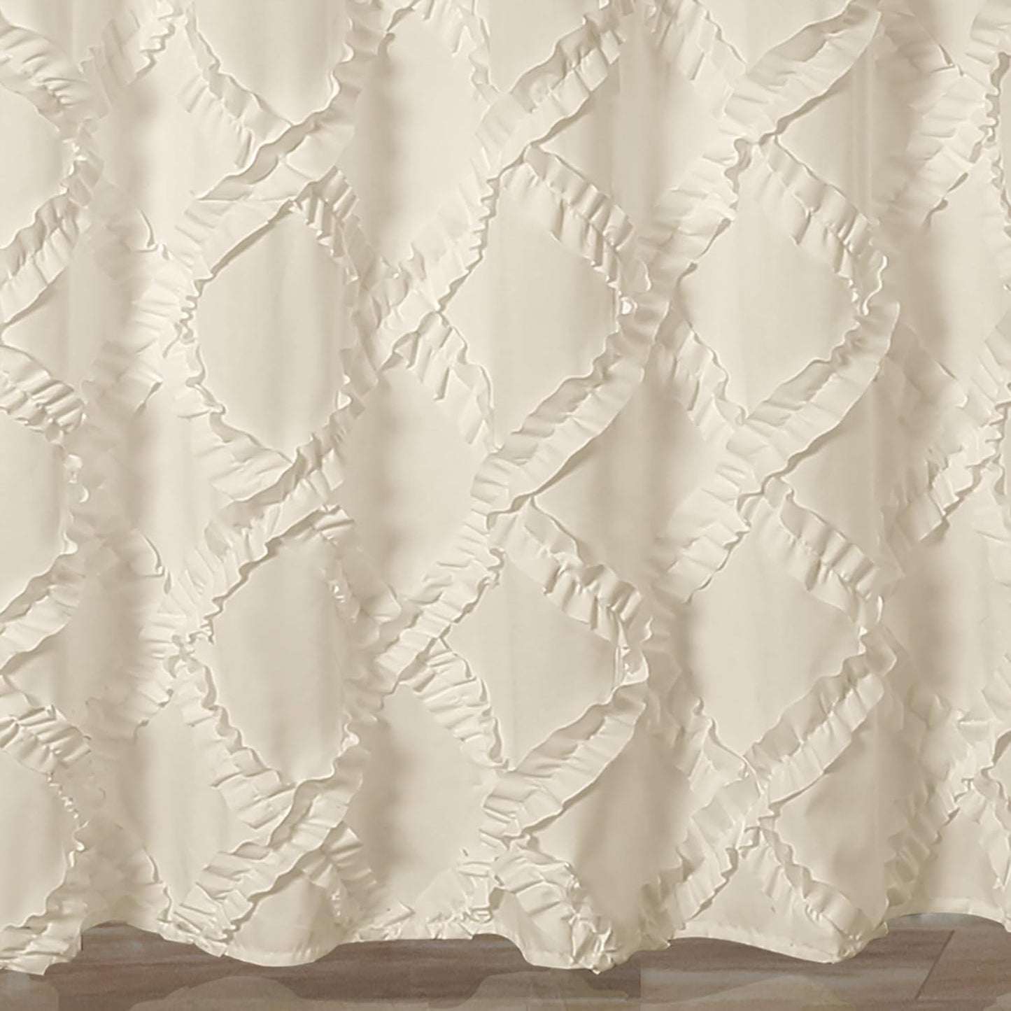 Ivory/Pale Yellow Ruffle Diamond Shower Curtain | Textured Shabby Chic Farmhouse Style Design, x 72, 72" x 72"