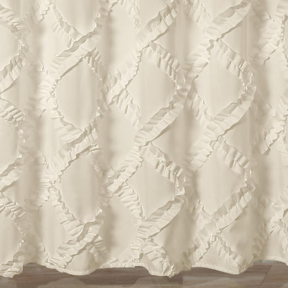 Ivory/Pale Yellow Ruffle Diamond Shower Curtain | Textured Shabby Chic Farmhouse Style Design, x 72, 72" x 72"