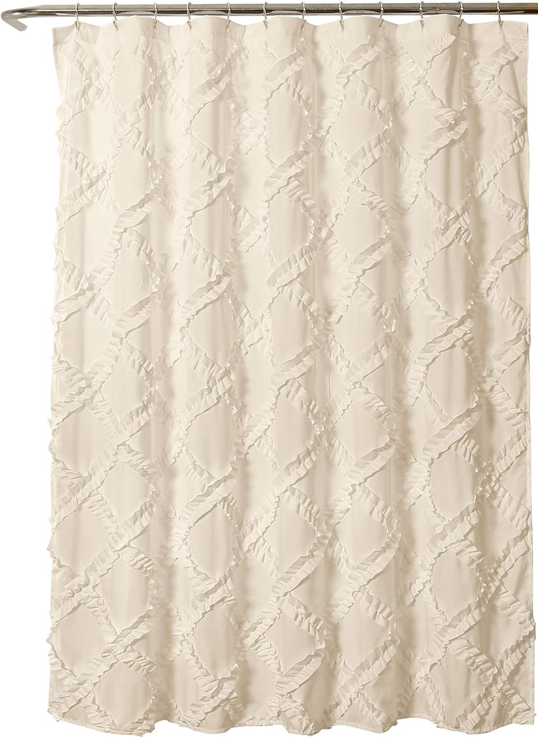 Ivory/Pale Yellow Ruffle Diamond Shower Curtain | Textured Shabby Chic Farmhouse Style Design, x 72, 72" x 72"