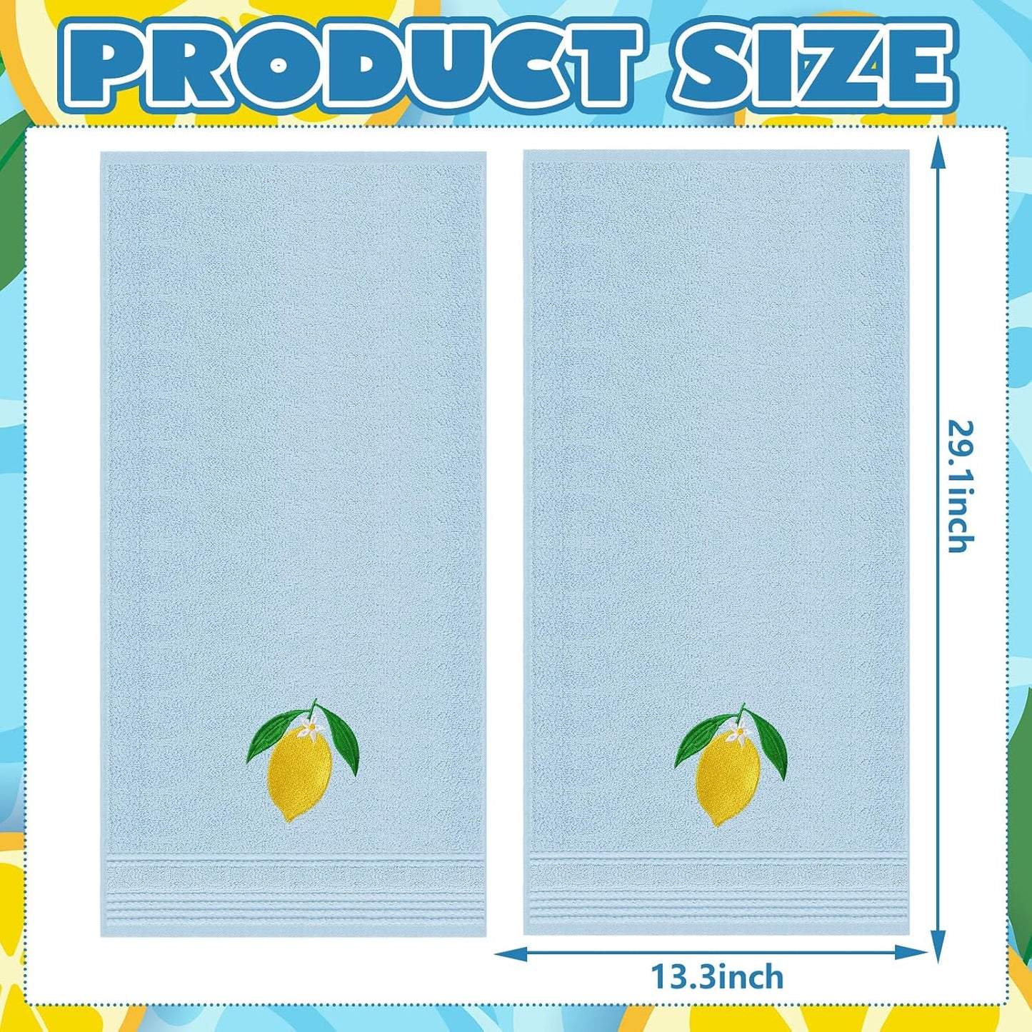 2Pcs Lemon Hand Towels Blue Cotton Embroidered Bathroom Towel Summer Lemon Floral Decorative Dish Towel for Home Bathroom Kitchen Decor, 13.4 x 29.1 Inch