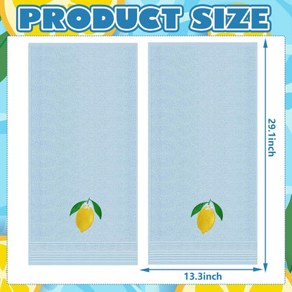 2Pcs Lemon Hand Towels Blue Cotton Embroidered Bathroom Towel Summer Lemon Floral Decorative Dish Towel for Home Bathroom Kitchen Decor, 13.4 x 29.1 Inch
