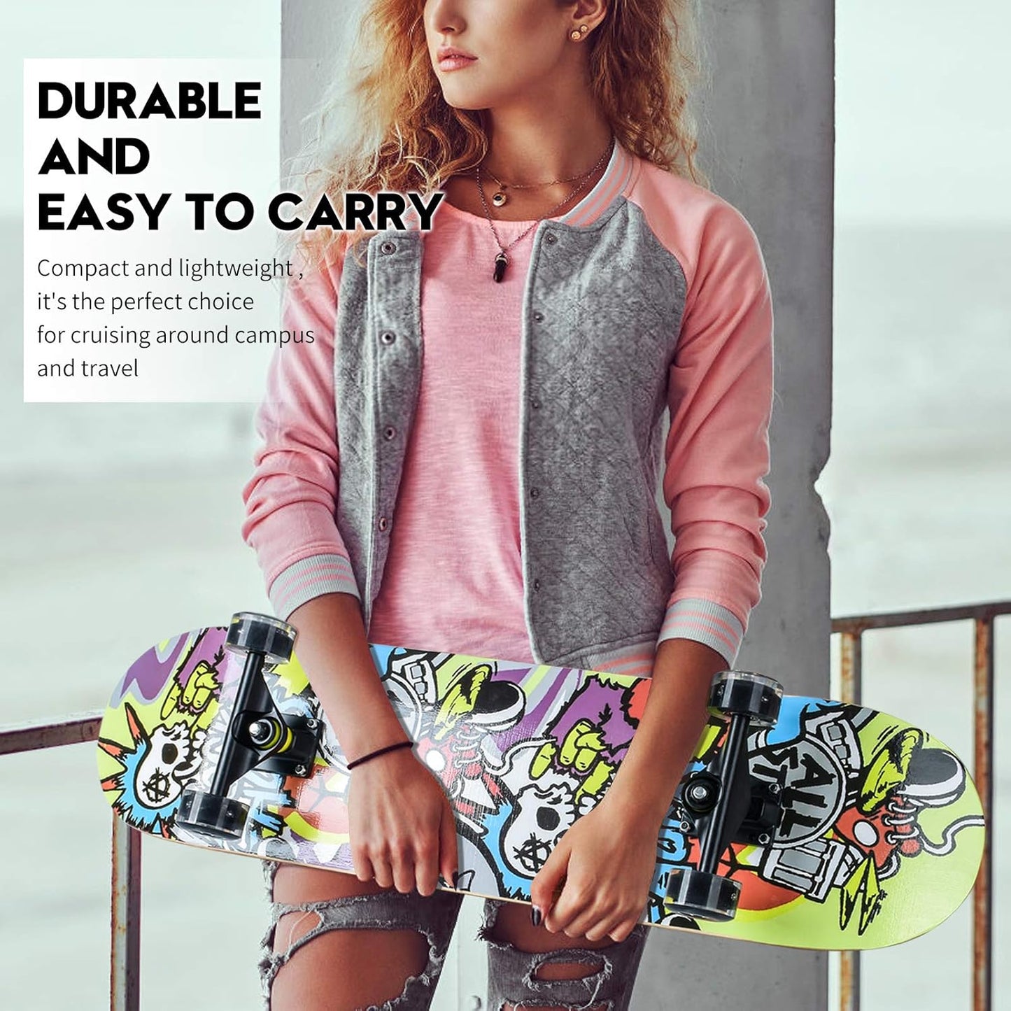 Skateboards for Beginners, 31 x 8 inch Complete Skateboard for Kids Teens Adults, 8 Layer Maple Double Kick Deck Concave Cruiser Trick Skateboard with Multifunction Skate