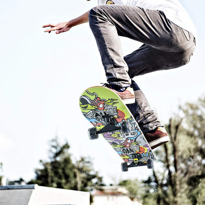 Skateboards for Beginners, 31 x 8 inch Complete Skateboard for Kids Teens Adults, 8 Layer Maple Double Kick Deck Concave Cruiser Trick Skateboard with Multifunction Skate