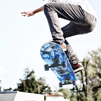 Skateboards for Beginners, 31 x 8 inch Complete Skateboard for Kids Teens Adults, 8 Layer Maple Double Kick Deck Concave Cruiser Trick Skateboard with Multifunction Skate