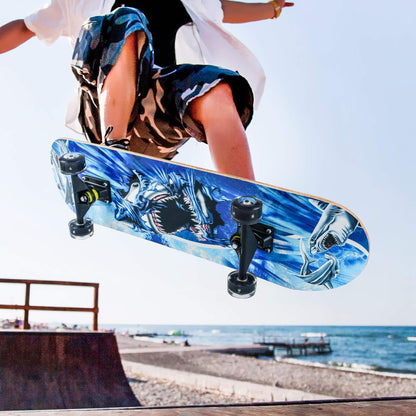Skateboards for Beginners, 31 x 8 inch Complete Skateboard for Kids Teens Adults, 8 Layer Maple Double Kick Deck Concave Cruiser Trick Skateboard with Multifunction Skate