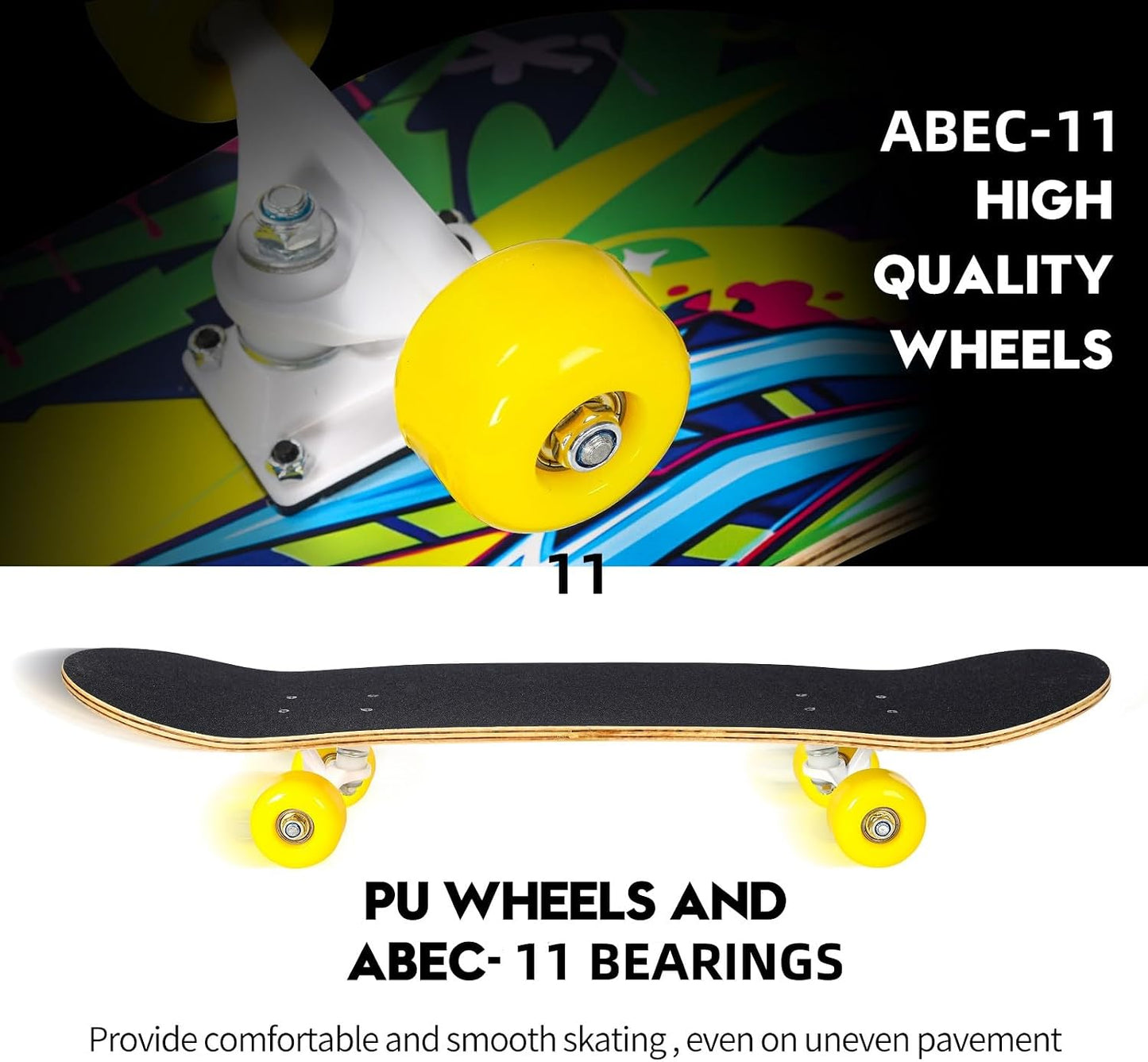 Skateboards for Beginners, 31 x 8 inch Complete Skateboard for Kids Teens Adults, 8 Layer Maple Double Kick Deck Concave Cruiser Trick Skateboard with Multifunction Skate
