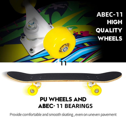 Skateboards for Beginners, 31 x 8 inch Complete Skateboard for Kids Teens Adults, 8 Layer Maple Double Kick Deck Concave Cruiser Trick Skateboard with Multifunction Skate