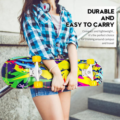 Skateboards for Beginners, 31 x 8 inch Complete Skateboard for Kids Teens Adults, 8 Layer Maple Double Kick Deck Concave Cruiser Trick Skateboard with Multifunction Skate