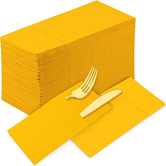 Dinner Napkins Disposable Cloth Like Paper Napkins with Pocket 100 Pack Orange-Yellow Wedding Napkins Reception Guest Hand Towels for Party, Decorative, Bathroom, Restaurant (16.5 x 16.5 inch)