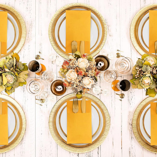 Dinner Napkins Disposable Cloth Like Paper Napkins with Pocket 100 Pack Orange-Yellow Wedding Napkins Reception Guest Hand Towels for Party, Decorative, Bathroom, Restaurant (16.5 x 16.5 inch)
