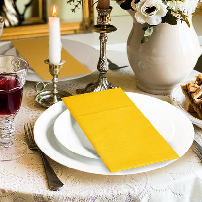 Dinner Napkins Disposable Cloth Like Paper Napkins with Pocket 100 Pack Orange-Yellow Wedding Napkins Reception Guest Hand Towels for Party, Decorative, Bathroom, Restaurant (16.5 x 16.5 inch)