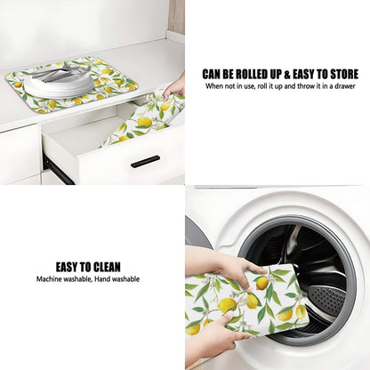 Dish Drying Mat 2-Pack with Lemon for Kitchen Counter Absorbent Dishes Mat | Diatom Mud Mats (18x24, 19.5x12"). Non-slip rubber back for kitchen counter, coffee bar & sink scenes