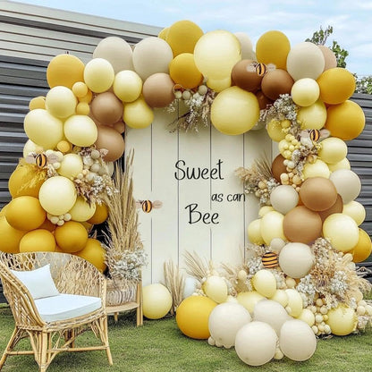 Balloon Garland Arch Kit Pastel Yellow Blush White Sand Brown Balloons Double Stuffed Mustard Yellow Bee Balloons for Neutral Baby Shower Wedding Birthday Gender Reveal Fall Party Decorations