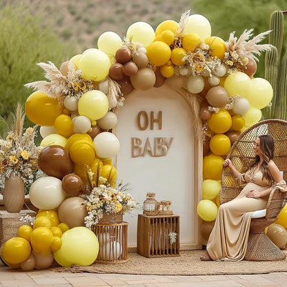 Balloon Garland Arch Kit Pastel Yellow Blush White Sand Brown Balloons Double Stuffed Mustard Yellow Bee Balloons for Neutral Baby Shower Wedding Birthday Gender Reveal Fall Party Decorations
