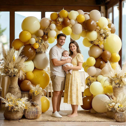 Balloon Garland Arch Kit Pastel Yellow Blush White Sand Brown Balloons Double Stuffed Mustard Yellow Bee Balloons for Neutral Baby Shower Wedding Birthday Gender Reveal Fall Party Decorations